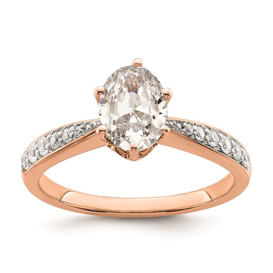 14k Rose Gold Leaf Design (Holds 1 carat (8.00x6.1mm) Oval Center) 1/5 carat Diamond Semi-Mount Engagement Ring