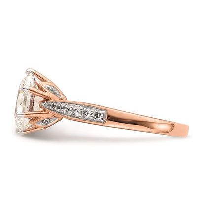 14k Rose Gold Leaf Design (Holds 1.5 carat (9.2x6.9mm) Oval Center) 1/5 carat Diamond Semi-Mount Engagement Ring