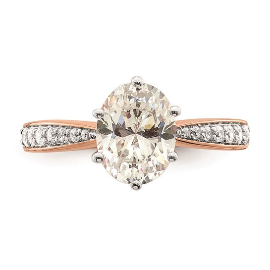 14k Rose Gold Leaf Design (Holds 1.5 carat (9.2x6.9mm) Oval Center) 1/5 carat Diamond Semi-Mount Engagement Ring
