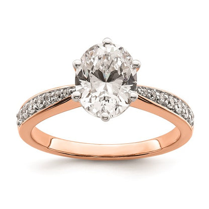 14k Rose Gold Leaf Design (Holds 1.5 carat (9.2x6.9mm) Oval Center) 1/5 carat Diamond Semi-Mount Engagement Ring