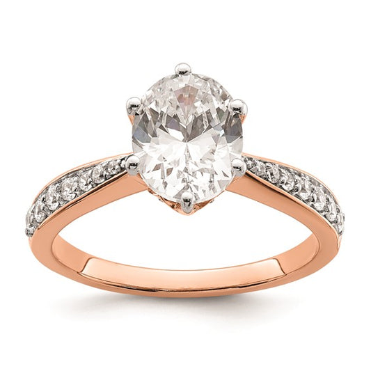 14k Rose Gold Leaf Design (Holds 2 carat (10x7.5mm) Oval Center) 1/4 carat Diamond Semi-Mount Engagement Ring