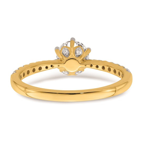 14k Gold Leaf Design (Holds 3/4 carat (5.8mm) Round Center) 1/4 carat Diamond Semi-Mount Engagement Ring
