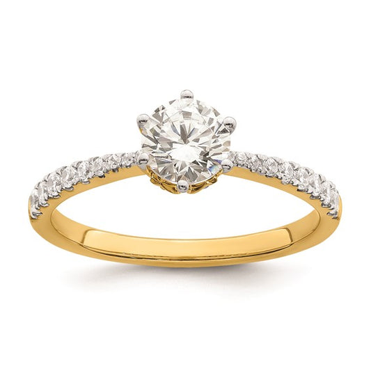 14k Gold Leaf Design (Holds 3/4 carat (5.8mm) Round Center) 1/4 carat Diamond Semi-Mount Engagement Ring