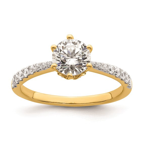 14k Gold Leaf Design (Holds 1 carat (6.5mm) Round Center) 1/4 carat Diamond Semi-Mount Engagement Ring