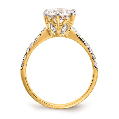 14k Gold Leaf Design (Holds 1.5 carat (7.5mm) Round Center) 1/3 carat Diamond Semi-Mount Engagement Ring