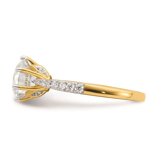 14k Gold Leaf Design (Holds 2 carat (8.2mm) Round Center) 1/3 carat Diamond Semi-Mount Engagement Ring