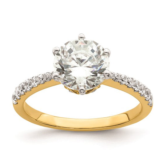 14k Gold Leaf Design (Holds 2 carat (8.2mm) Round Center) 1/3 carat Diamond Semi-Mount Engagement Ring