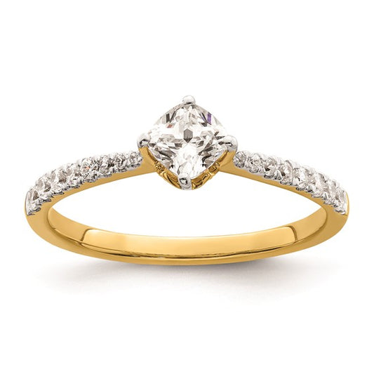 14k Leaf Design (Holds 1/2 carat (4.9mm) Cushion Center) 1/4 carat Diamond Semi-Mount Engagement Ring