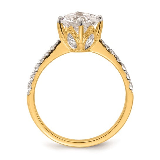 14k Leaf Design (Holds 1.5 carat (7.00mm) Cushion Center) 1/3 carat Diamond Semi-Mount Engagement Ring