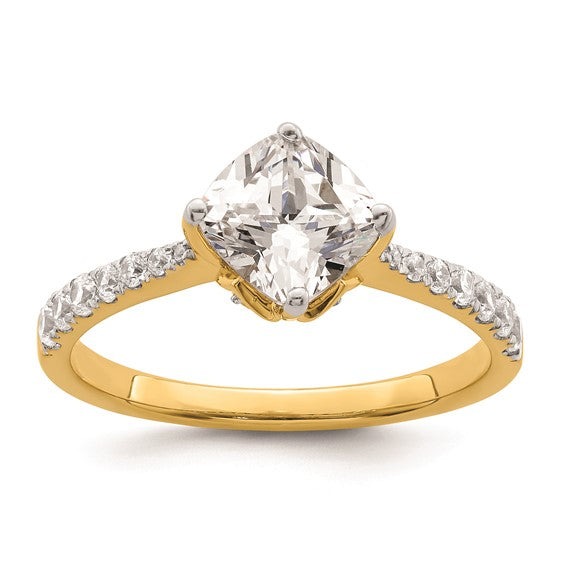 14k Leaf Design (Holds 1.5 carat (7.00mm) Cushion Center) 1/3 carat Diamond Semi-Mount Engagement Ring