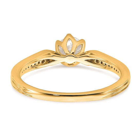 14k Gold (Holds 1/2 carat (5.2mm) Round Center) 1/15 carat Diamond Semi-Mount Engagement Ring