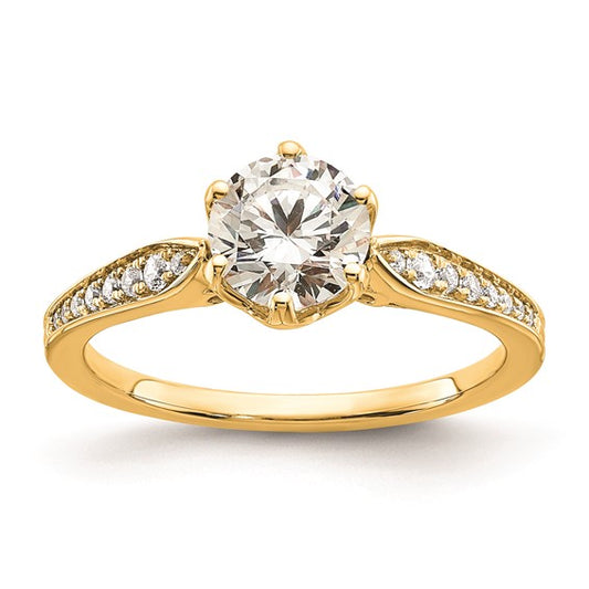 14k Gold (Holds 1 carat (6.5mm) Round Center) 1/8 carat Diamond Semi-Mount Engagement Ring