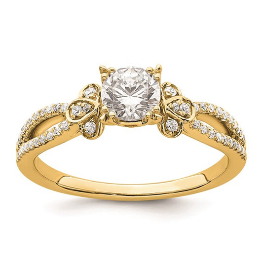 14k Split Shank (Holds 1/2 carat (5.2mm) Round Center) 1/6 carat Diamond Semi-Mount Engagement Ring