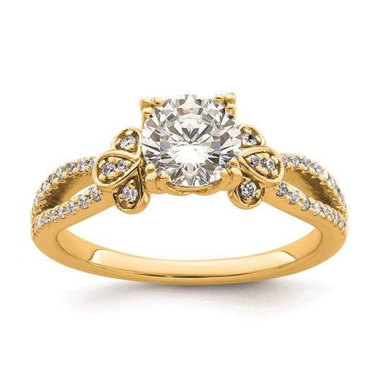 14k Split Shank (Holds 1 carat (6.5mm) Round Center) 1/6 carat Diamond Semi-Mount Engagement Ring