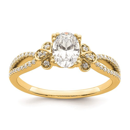 14k Split Shank (Holds 3/4 carat (7.1x5.4mm) Oval Center) 1/6 carat Diamond Semi-Mount Engagement Ring