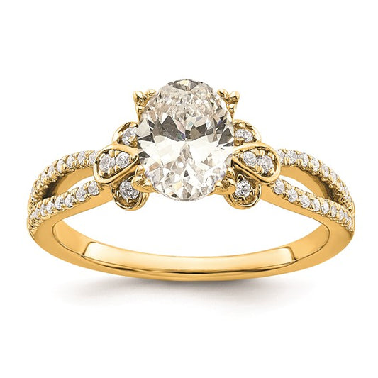 14k Split Shank (Holds 1 carat (8.00x6.1mm) Oval Center) 1/6 carat Diamond Semi-Mount Engagement Ring