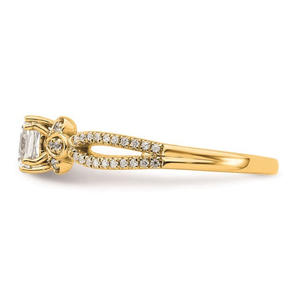 14k Split Shank (Holds 1/2 carat (4.9mm) Cushion Center) 1/6 carat Diamond Semi-Mount Engagement Ring