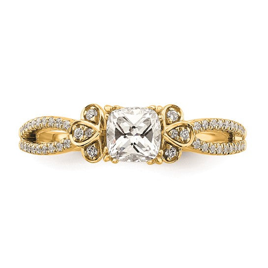 14k Split Shank (Holds 1/2 carat (4.9mm) Cushion Center) 1/6 carat Diamond Semi-Mount Engagement Ring