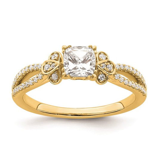 14k Split Shank (Holds 1/2 carat (4.9mm) Cushion Center) 1/6 carat Diamond Semi-Mount Engagement Ring