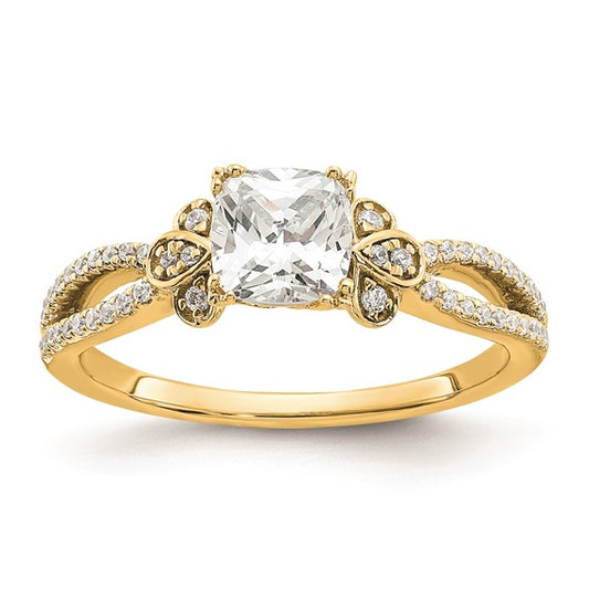 14k Split Shank (Holds 3/4 carat (5.4mm) Cushion Center) 1/6 carat Diamond Semi-Mount Engagement Ring