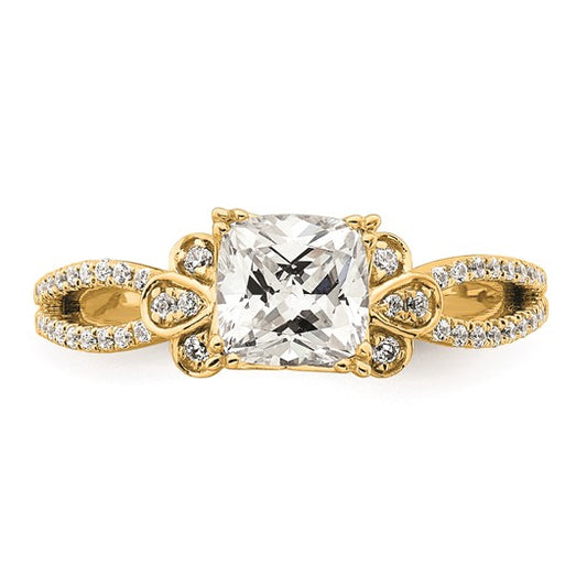 14k Split Shank (Holds 1 carat (6.00mm) Cushion Center) 1/6 carat Diamond Semi-Mount Engagement Ring