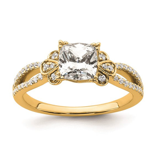 14k Split Shank (Holds 1 carat (6.00mm) Cushion Center) 1/6 carat Diamond Semi-Mount Engagement Ring