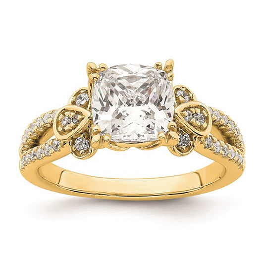 14k Split Shank (Holds 2 carat (7.6mm) Cushion Center) 1/4 carat Diamond Semi-Mount Engagement Ring