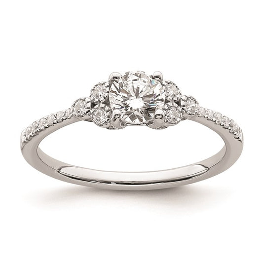 14k White Gold (Holds 1/2 carat (5.2mm) Round Center) 1/8 carat Diamond Semi-mount Engagement Ring