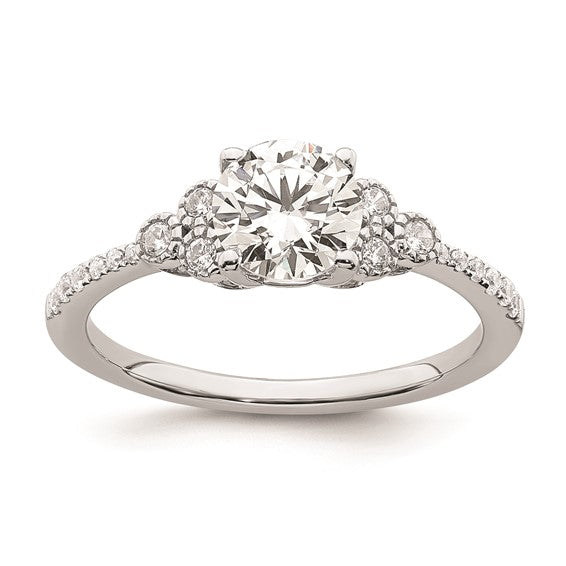 14k White Gold (Holds 1 carat (6.5mm) Round Center) 1/5 carat Diamond Semi-mount Engagement Ring