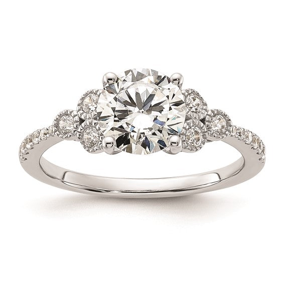 14k White Gold (Holds 1.5 carat (7.5mm) Round Center) 1/4 carat Diamond Semi-mount Engagement Ring