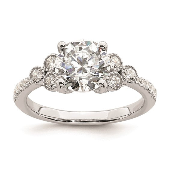 14k White Gold (Holds 2 carat (8.2mm) Round Center) 1/3 carat Diamond Semi-mount Engagement Ring