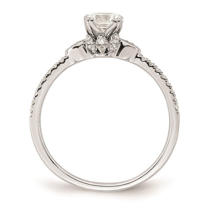 14k White Gold (Holds 1/2 carat (5.2mm) Round Center) 1/6 carat Diamond Semi-Mount Engagement Ring