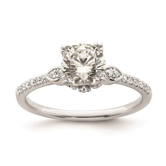 14k White Gold (Holds 1 carat (6.5mm) Round Center) 1/6 carat Diamond Semi-Mount Engagement Ring