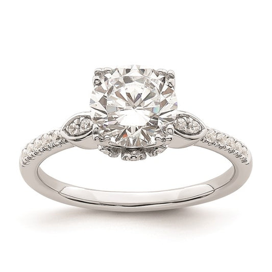 14k White Gold (Holds 1.5 carat (7.5mm) Round Center) 1/5 carat Diamond Semi-Mount Engagement Ring