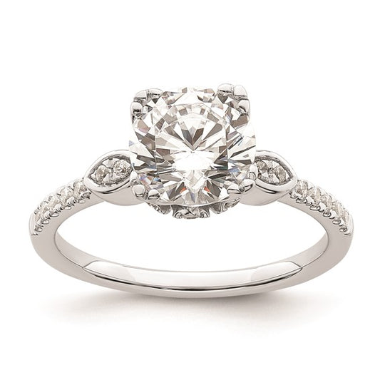 14k White Gold (Holds 2 carat (8.2mm) Round Center) 1/4 carat Diamond Semi-Mount Engagement Ring