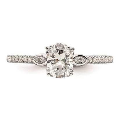 14k White Gold (Holds 1/2 carat (6.4x4.9mm) Oval Center) 1/6 carat Diamond Semi-Mount Engagement Ring