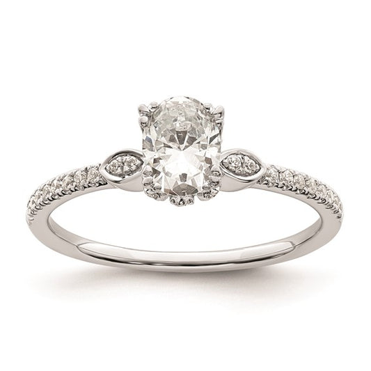 14k White Gold (Holds 1/2 carat (6.4x4.9mm) Oval Center) 1/6 carat Diamond Semi-Mount Engagement Ring