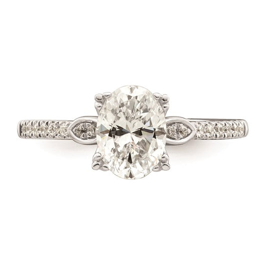 14k White Gold (Holds 1 carat (8.00x6.1mm) Oval Center) 1/6 carat Diamond Semi-Mount Engagement Ring