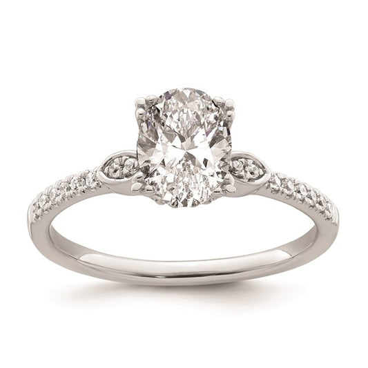 14k White Gold (Holds 1 carat (8.00x6.1mm) Oval Center) 1/6 carat Diamond Semi-Mount Engagement Ring