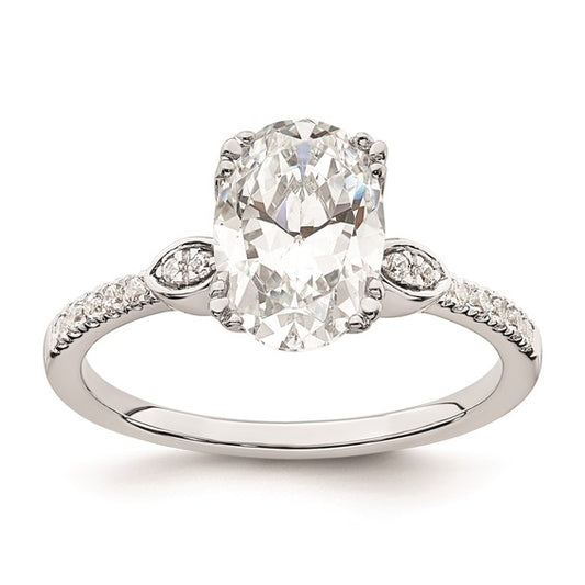 14k White Gold (Holds 2 carat (10x7.5mm) Oval Center) 1/4 carat Diamond Semi-Mount Engagement Ring