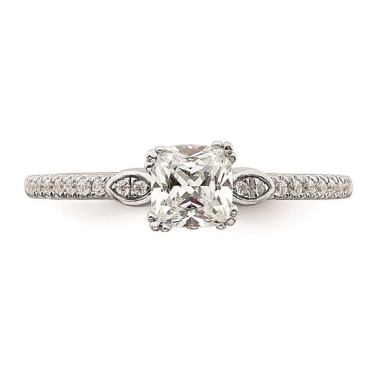 14k White Gold (Holds 1/2 carat (4.9mm) Cushion Center) 1/6 carat Diamond Semi-Mount Engagement Ring