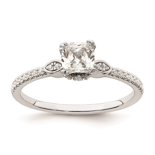 14k White Gold (Holds 1/2 carat (4.9mm) Cushion Center) 1/6 carat Diamond Semi-Mount Engagement Ring