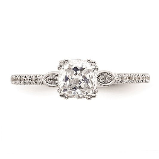 14k White Gold (Holds 3/4 carat (5.4mm) Cushion Center) 1/6 carat Diamond Semi-Mount Engagement Ring
