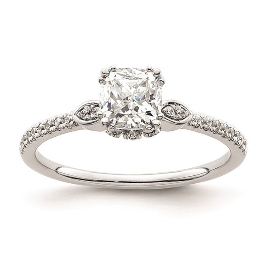 14k White Gold (Holds 3/4 carat (5.4mm) Cushion Center) 1/6 carat Diamond Semi-Mount Engagement Ring