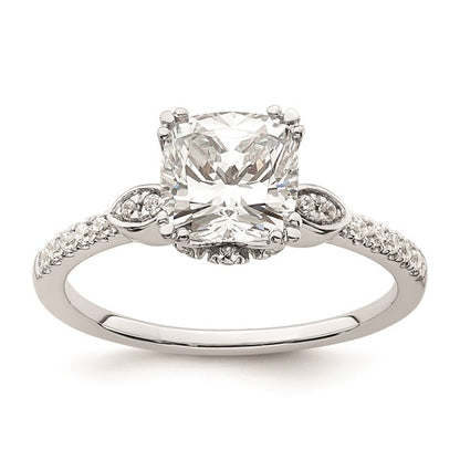 14k White Gold (Holds 1.5 carat (7.00mm) Cushion Center) 1/5 carat Diamond Semi-Mount Engagement Ring