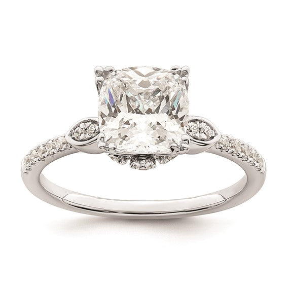 14k White Gold (Holds 2 carat (7.6mm) Cushion Center) 1/4 carat Diamond Semi-Mount Engagement Ring