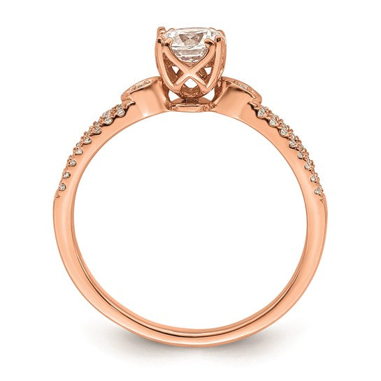 14K Rose Gold 2-Row (Holds 1/2 carat (5.2mm) Round Center) 1/8 carat Diamond Semi-Mount Engagment Ring