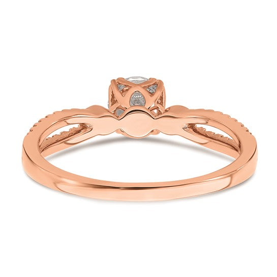 14K Rose Gold 2-Row (Holds 1/2 carat (5.2mm) Round Center) 1/8 carat Diamond Semi-Mount Engagment Ring