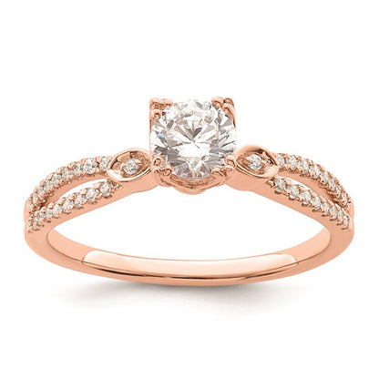 14K Rose Gold 2-Row (Holds 1/2 carat (5.2mm) Round Center) 1/8 carat Diamond Semi-Mount Engagment Ring