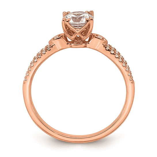 14K Rose Gold 2-Row (Holds 3/4 carat (5.8mm) Round Center) 1/8 carat Diamond Semi-Mount Engagment Ring